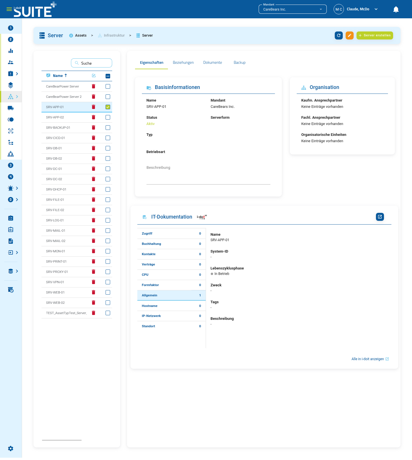 Asset-Übersicht eines i-doit-up-Assets in der Suite+